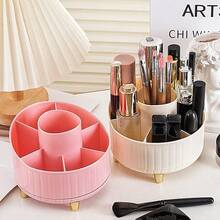 1 件粉色/米色 PP 材质倾斜设计化妆品收纳盒，高端桌面化妆刷架，可旋转梳妆台收纳盒，浴室装饰，办公室，母亲节，情人节礼物浴室配件 - 彩色 - 查看 3