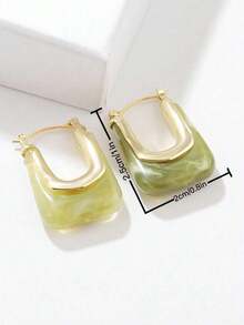 Geometric Design Earrings - Green - View 4