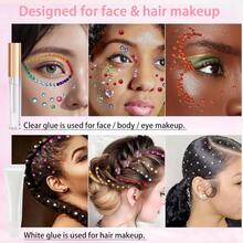 Hair Face Gems Rhinestone With Makeup Glue Flat Back Colorful Jewels Crystal Rhinestone Half Round AB Pearl Kit Wax Pencil Tweezer And Brush For Face Eyes Hair Body Makeup - 01-AB/bộ đá quý rõ ràng - Xem 2