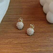 1 Paar Ananas Ohrstecker aus Plastik mit Perle, elegante vintage Ohrringe Set für Frauen