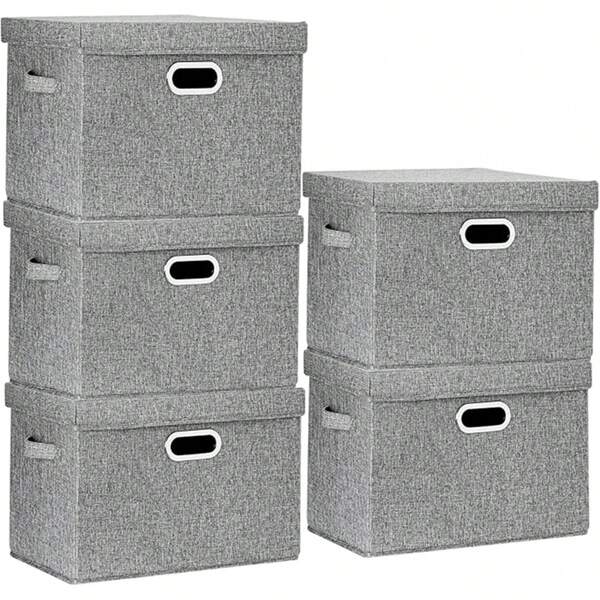 1/2/4 piezas Cajas de almacenamiento plegables grandes con tapas, organizador de cubos para armario, ropa, hogar y oficina, gris