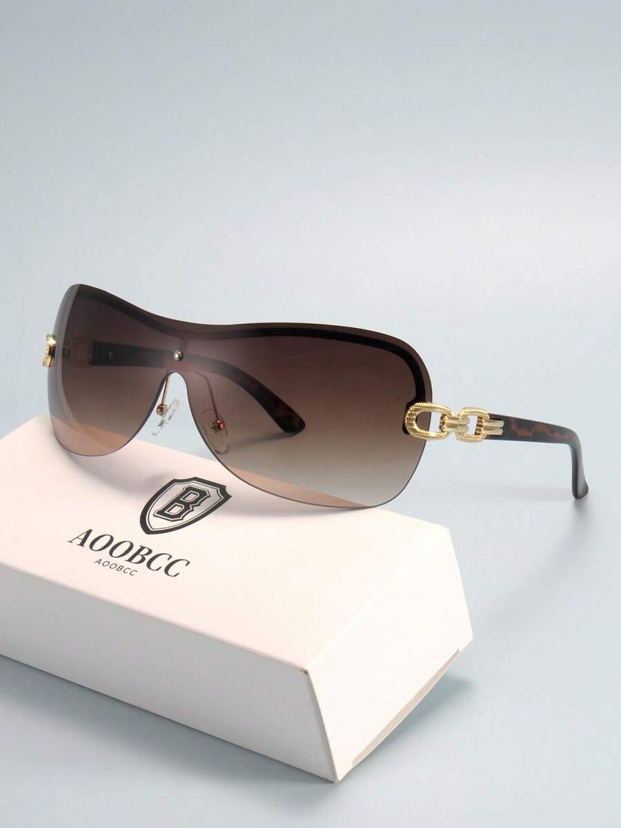 Y2K Fashion Glasses With Letter Decor, Chic Y2K Style Oversized Square Frameless For Women, Outdoor Party Eyewear