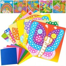 6pcs Random Styles Mosaic Cartoon Stickers, Self-Adhesive Handmade Graffiti Stickers, Daily Handmade Creative Stickers - Multicolor - View 3