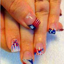 24pcs Star Striped Nail Stickers, Red & Blue, USA Flag Fireworks Design, Square Nail Art Decals, Fashionable For European And American Style
