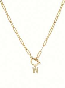 1pc Custom Gold Letter Necklace, Toggle Clasp Design, Sparkling Rhinestone Studded Initial Pendant, Unique Personalized Jewelry To Elevate Your Look, Perfect For Layering