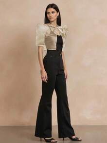 Amyenjoylife 女士现代优雅菲律宾风服装，春夏菲律宾风格泡泡袖圆领系带衬衫 - 香檳色 - 查看 3