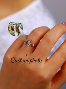 Customized Projection Photo Adjustable Couple Rings, Anniversary Gift, Valentine's Day Gift, Memorial Jewelry - Gold - View 2