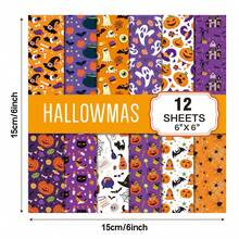 6in Halloween Themed Paper, 12 Sheets Pumpkin & Bat Scrapbooking Background Paper, Small Size Craft Paper For DIY Gift Wrapping, Scrapbook, Journal, Memo, Magazine, Birthday Decoration, Designer Planner, Magazine Craft Paper, Card Making Supplies, Halloween Party Decor Collection Kit - Multicolor - View 3