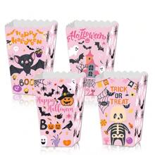 24/4 pièces Boîte à pop-corn en papier motif chauve-souris fantôme pour Halloween, boîte à frites motif sang, boîte de décoration de collation d'Halloween, décorations de scène de fête d'Halloween, décorations de centre de table d'Halloween, boîte à bonbons motif toile d'araignée rose, boîte-cadeau, convient pour la fête d'Halloween, la décoration de cuisine à la maison, les fournitures de cuisson