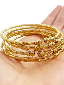 6pcs 3mm Bangle Bracelets, Dubai Style, Gold, Wedding Jewelry, Gift - 黃金2 - 查看 1