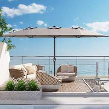 mteryoing 13FT Outdoor Umbrellas For Patio, Double-Sided Rectangular Patio Umbrella Market Umbrella With Base Waterproof And Windproof Fade Resistant Canopy For Deck Pool Garden Backyard - Grey - View 1
