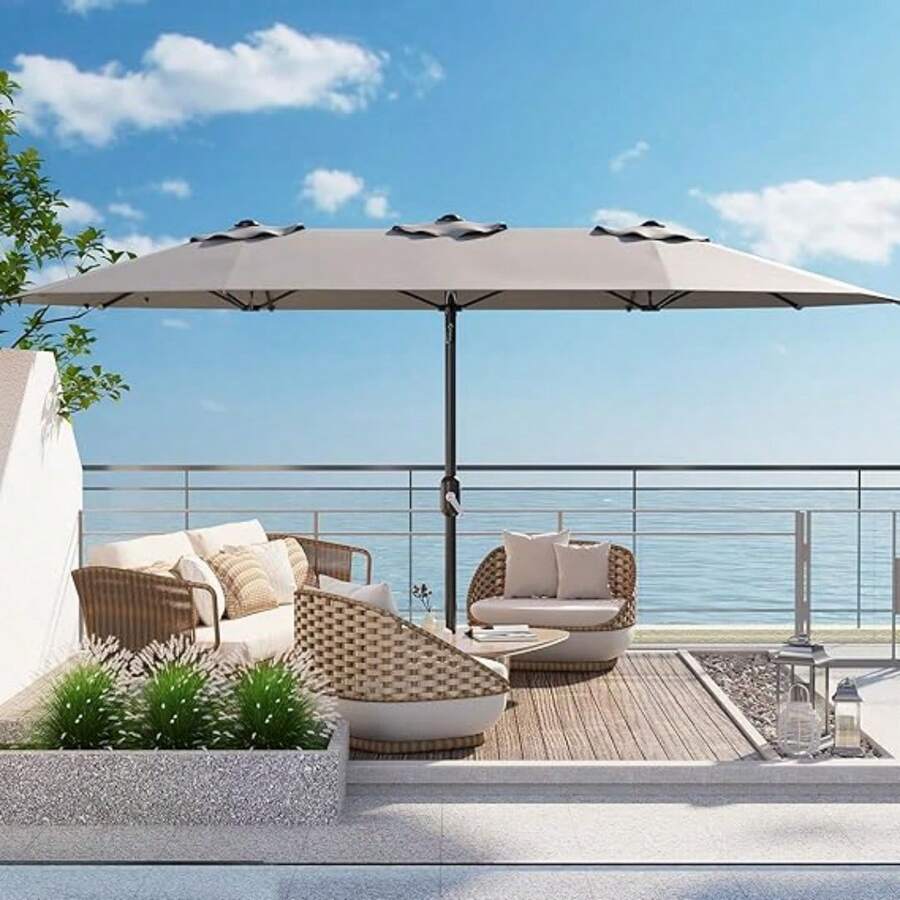 mteryoing 13FT Outdoor Umbrellas For Patio, Double-Sided Rectangular Patio Umbrella Market Umbrella With Base Waterproof And Windproof Fade Resistant Canopy For Deck Pool Garden Backyard - Grey - View 1