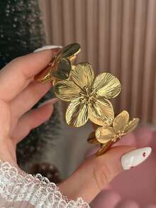 1pc European & American Style Gold-Plated Flower Shaped Bracelet, Combining Eastern Rose Element And Western Fashion To Create An Exotic Vibe, Suitable For Parties, Gifts, Daily Wear, Stunning Appearance - 金黃色 - 查看 8