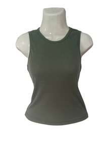 Blusa TOP Dama Cuello Redondo Fresco Uso Diario Toda temporada - Verde militar - Ver 2