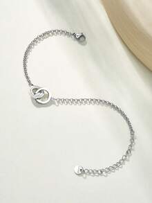 1pc Fashionable Stainless Steel Rhinestone Linked Bracelet, Suitable For Daily Wear - Golden - View 4