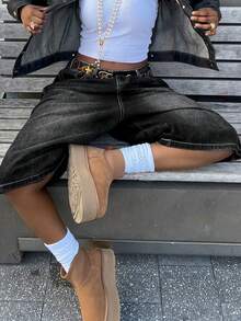 Elegant Casual Ripped Cuffed Capri Jeans - Baby Blue - View 6