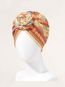 1 件女士印花头巾，轻奢非洲风格头巾帽，重要场合佩戴头巾 - 彩色 - 查看 6