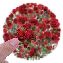 62Pcs Rose Stickers Pack, Aesthetic Stickers For Suitcase, Journal, Scrapbook, Water Bottle, Laptop, Computer, Skateboard, Notebook,PET Transparent Sticker