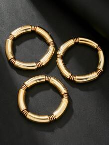 3pcs/Set Fashion Simple CCB Geometric Curved Tube Beaded Bracelet Set, Suitable For Men & Women, Daily, Beach, Concert, Party, Holiday Gift