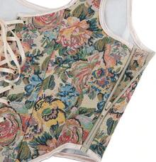 Womens Vintage 1920s Renaissance Lace Trim Corset Bustier, Retro Fashion - 奶油色蝴蝶結 - 查看 6