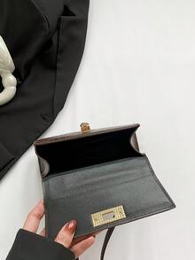 Fashionable Mini Metallic Alligator Pattern Crossbody & Handbag With Flip Lock Twist Closure - Coffee Brown - View 8