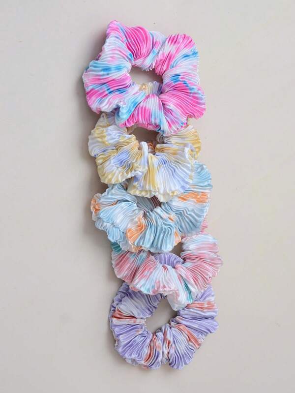 5pcs Tie-Dye Scrunchies, Pleated Fashion Hair Accessories, Casual Street Style, All Season, Scrunchies Hair, Hair Tie ,Hair Accessories, Ponytail Holders, Hair Elastics, Hair Rubber Bands