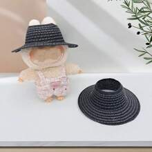 Sombrero de paja de 10-17 cm para muñeca, sombrero tejido con orejas, accesorio de decoración para muñecas, adecuado para ropa de muñeca, estilo campestre, adecuado para el Día de San Valentín, Navidad, Pascua, cumpleaños (muñeca no incluida)