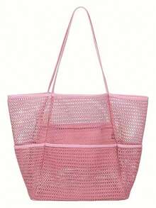 Mesh Beach Bag, Ladies Large Capacity Foldable Mesh Swim Bag With Pocket, Bath Swimming Toiletries Storage Bag, Beach And Seaside Entertainment Storage Tote Bag - Multicolor - View 8