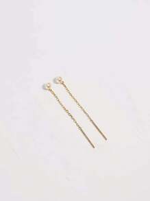 2pcs Fashionable Minimalist Pearl Ear Chain Earrings