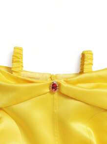 Young Gin Yellow Vintage Pleated Dress With Crown, Magic Wand Necklace, Bracelet, Earrings, Ring, Gloves, Body Jewelry, Elegant Princess Dress Suitable For Girls Birthday Party, Outings, Hangouts And Other Major Events - Yellow - View 4