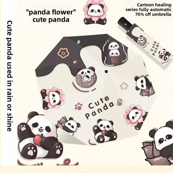 Panda Folding Automatic Umbrella Small And Portable Automatic Opening And Closing Windproof Sun-Proof And Ultraviolet-Proof Dual-Purpose In Sunny And Rainy Days Travel Essentials