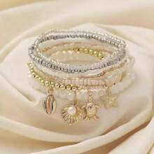 1 Set de brazaletes de material de cuentas de estilo de vacaciones frescas con elementos oceánicos, para mujer, regalo de novia/viaje a la playa
