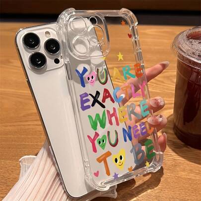 Phone Case: Colorful English Creative Cute Cartoon Transparent Phone Case, Suitable For IPhone 16 Pro Max/15/14 PLUS/13/12/62 Phone Case, Simple High-End Transparent Phone Case With Air Cushion Anti-Fall, Full-Body Protection Shockproof Anti-Fall