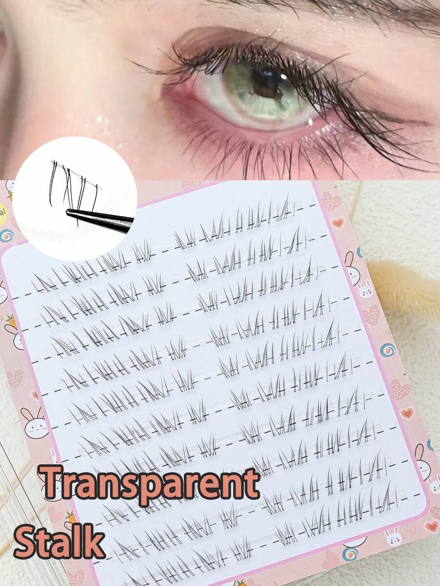 Clear-Cold Ice-Like Eyelashes, Handmade Natural Looking False Eyelashes, Transparent Messy Cartoon Style - Black - View 1