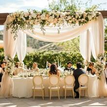 2pcs 6m Champagne Chiffon Archway Fabric, Wedding Archway Fabric, Birthday Party Background Decoration, Polyester Romantic Party Decoration For Wedding, Wedding Party Bridal Shower Decor Room Decoration Supplies, Suitable For Wedding Archway, Stair Fence Decor, Chair Back Decoration, Sheer Mesh Door Curtain, Gauze Table Runner, Table Cover, Banquets Party Supplies