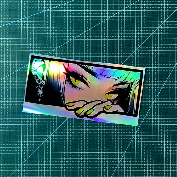 1pc Long Anime Eye Decoration - Holographic Car Sticker With Glossy Finish, Waterproof, UV-Resistant, Scratchproof Decal - Self-Adhesive For Cars, Motorcycles, Laptops, Phone Cases - Perfect Anime Gift For Girls & Boys, Anime Car Accessories, Eyecatching Design, Scratchresistant Vinyl - one-size - View 4