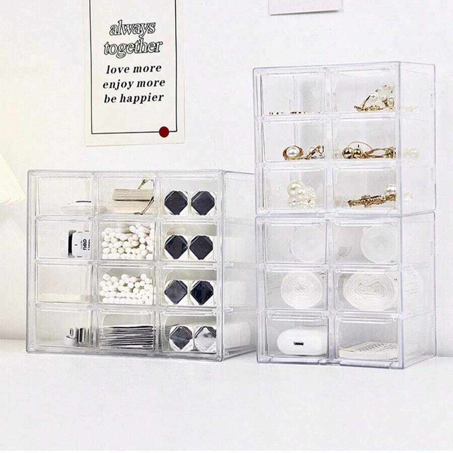 Joyero de presentación con compartimentos DIY multicapa, caja de plástico transparente práctica y conveniente