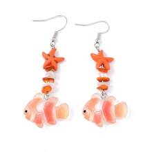 1 Set de aretes de peces payaso de moda con ganchos, personalizados, sencillos, pequeños, para uso diario, playa, citas