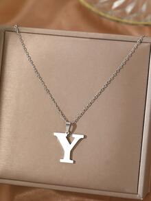 Aomogo 1 pieza Collar de acero inoxidable simple y de moda con 26 letras que no se decoloran, regalo perfecto para hombres en cumpleaños y días festivos - collar - Ver 26