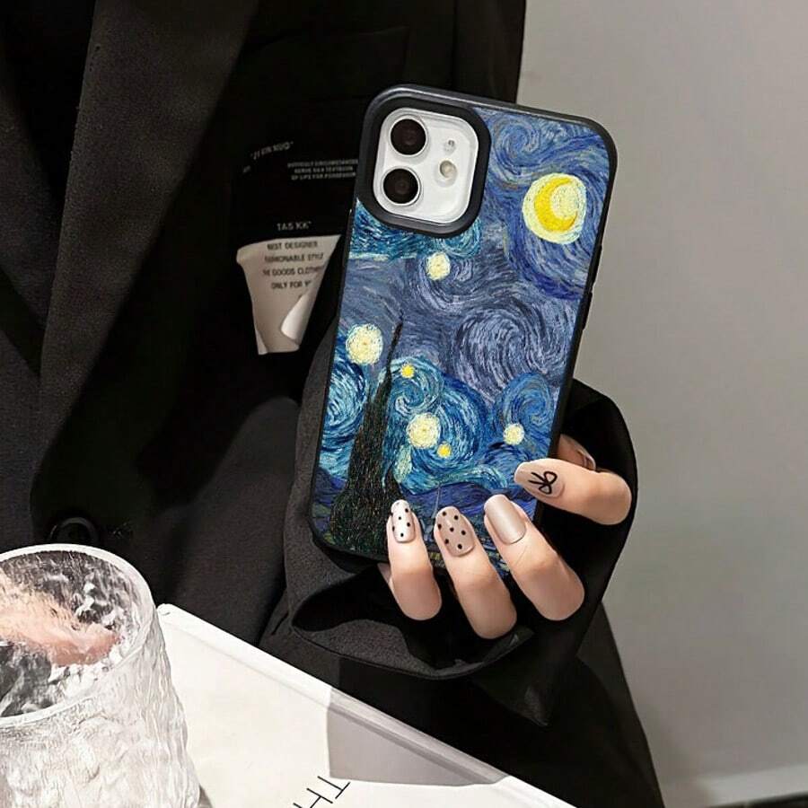 1 件 TPU 材质手机壳，带星夜油画艺术品图案，适用于 /Redmi 手机 - 黑色 - 查看 1