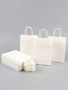 6/12/20pcs Pure White Kraft Paper Bags, Kraft Paper Shopping Bags, Kraft Paper Gift Bags, Birthday Gift Bags, Handles Bags, Suitable For Small Businesses, Shopping, Retail, Parties, Merchandise, Gifts (Christmas, Halloween, Back To School Seasonal Gift Bags) - White - View 6