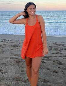 Women's Summer Sleeveless Mini Dress With Built-In Shorts - Orange - View 8