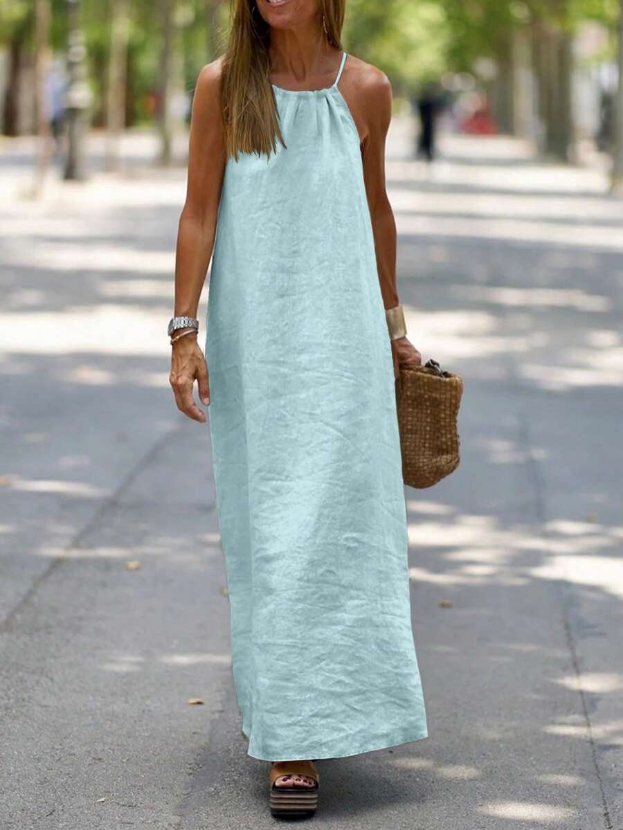 Holidaya 女式纯色侧切无袖挂脖系带简约休闲连衣裙、母亲节、波西米亚风长裙、度假海滩装、老钱、夏季服装、圣帕特里克节、波西米亚风、女式西部服饰、女式音乐会服装、狂欢节服装、乡村音乐会服装、纳什维尔服装、伊比沙岛服装、女式西部服饰、Fairycore、毕业礼服 - 淺藍色 - 查看 1