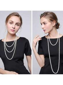 1 Pc 72-Inch Elegant Pearl Multi-Layer Necklace Without Additional Decoration Is Suitable For Women's Daily Wear And Various Occasions