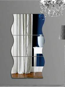 6 Simple Wave Acrylic Mirror Stickers, Size 4.72 Inches * 3.54 Inches For Wall Decoration They Are Self-Adhesive Mirror Stickers, Combined DIY Mirror Wall Stickers 3D Three-Dimensional Home Decoration Creative Self-Adhesive Trays, Suitable For Decorating The Center Of The Table Or Weddings Room Decor Wall Mirror Mirror For Room Bathroom Decor Living Room Decor - Multicolor - View 3