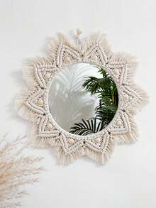 1个超大波西米亚风手工流苏壁镜，编织挂镜，客厅卧室墙面装饰，高品质墙面装饰品，适合作为感恩节、圣诞节、万圣节礼物，也适合卧室装饰，是馈赠亲朋好友的理想之选。 - 米色 - 查看 7