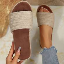 Women Sandals Summer Slide Platform Open Toe Jute Sole Beach Casual Wear - 杏色 - 查看 8