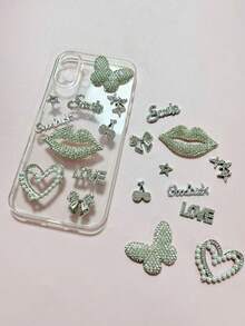 10Pcs/Set Sweet Cool Luxury Designer Bling Silvery Wishing You Good Luck Letter Full Diamond Shining Mouth Butterfly Hollow Pearl Heart Star Bow Cherry Resin Charm Smile Love Words Junk Phone Case Computer Storage Box Makeup Mirror Water Bottle Home Decoration Charms Accessories Kawaii Diy Hairpin Shoe Buckle Crafts - Bạc - Xem 5