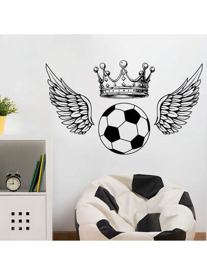 适用于儿童房的创意足球标志墙贴，可移除足球主题男孩卧室装饰，即撕即贴运动儿童房贴纸，适用于幼儿游戏室的可爱足球墙贴