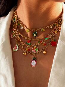 1 pieza Collar con frutas dulces y lindos, que incluye pitaya, sandía, aguacate, toronja y manzana, adecuado para estudiantes, un regalo encantador para niñas